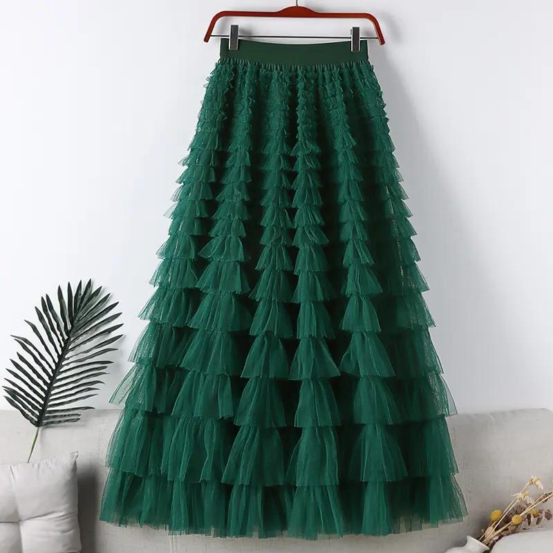 2023年夏季新款多层网纱拼接蛋糕裙a字长款显瘦大摆半身裙女1001