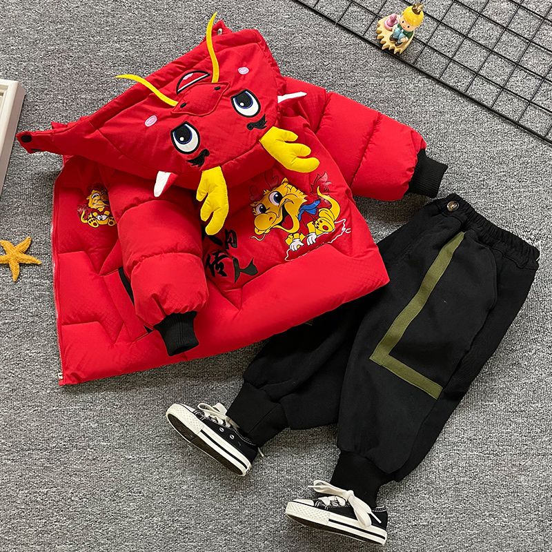 宝宝加绒加厚冬季棉服女童冬装棉袄男童保暖套装婴儿棉衣小童外套