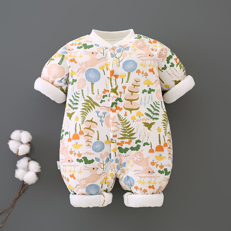 新生婴儿连体衣秋冬季加厚夹棉男女宝宝衣服初生冬装套装睡衣棉衣