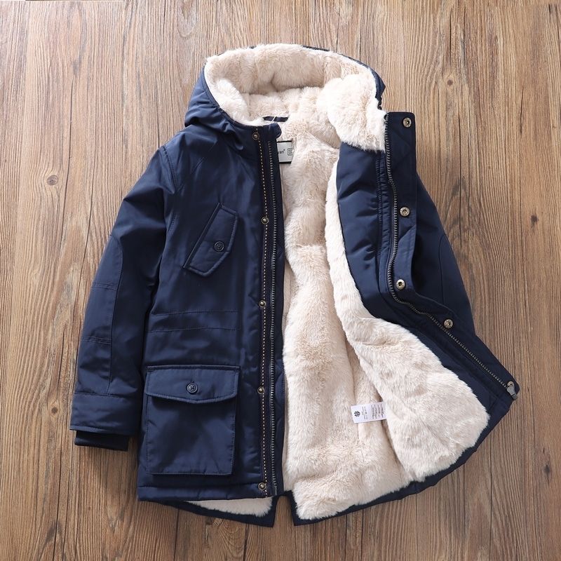 高端儿童加厚派克服棉衣男童中长款加绒外套冲锋衣冬棉服时尚童装