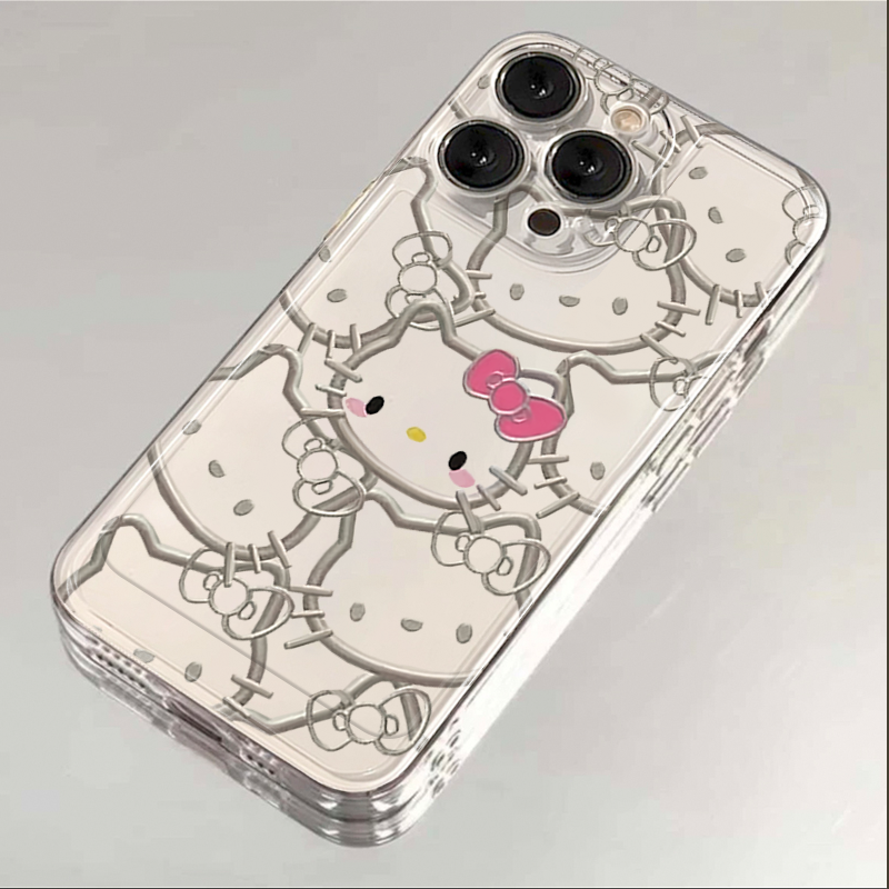 金属银凯蒂猫iphone15苹果手机壳14promax硅胶13pro透明软12新款