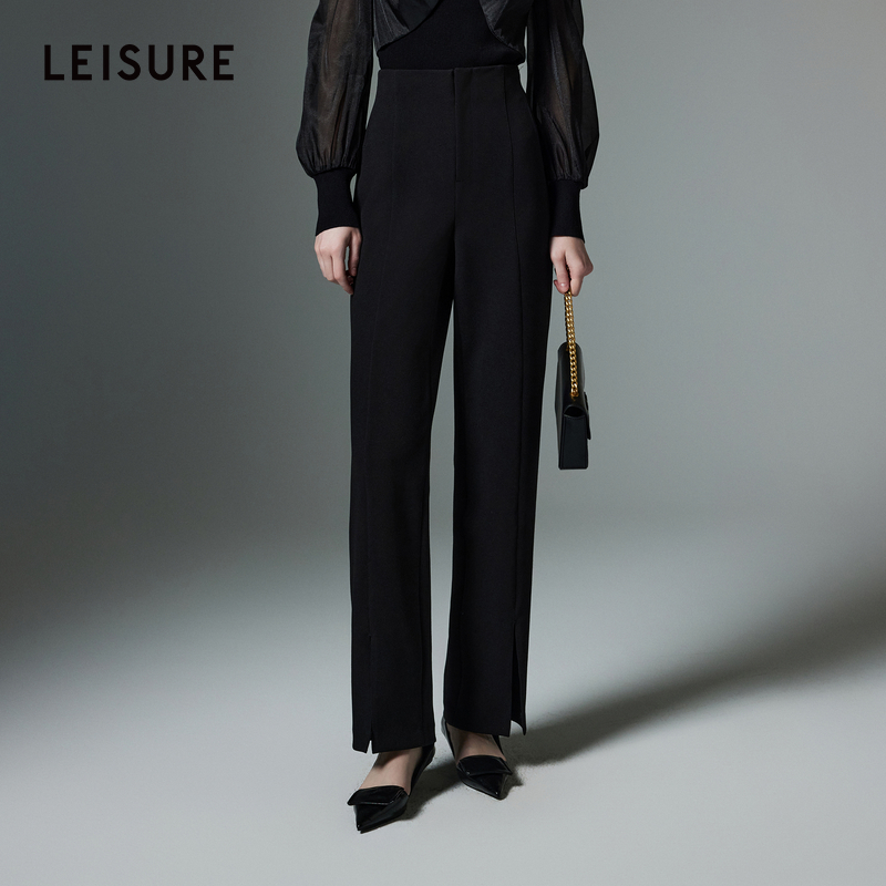 商场同款LEISURE丽雪面料垂顺极简版型肌理针织料休闲裤0381