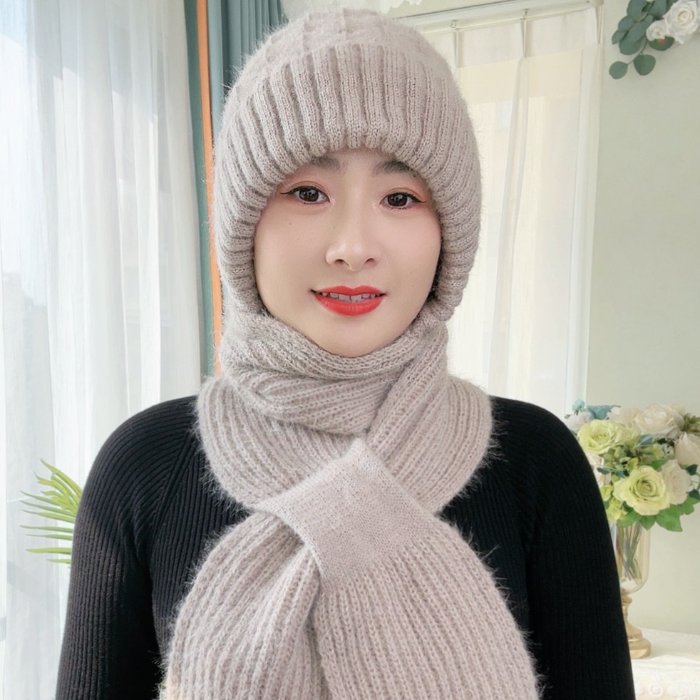 帽子加绒加厚冬一体保暖女毛线帽风雪帽子针织防寒冬季护耳帽百搭