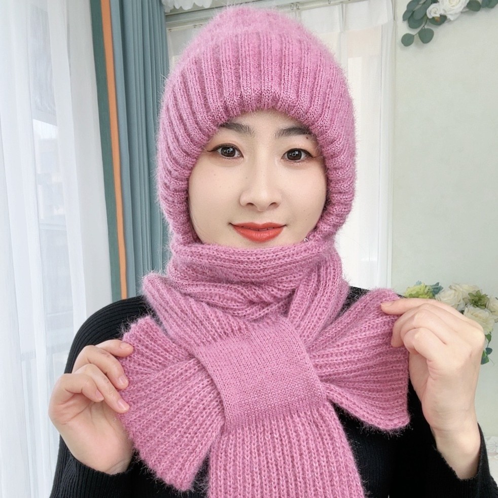 帽子女士冬季帽子围巾一体风雪帽加绒加厚毛线帽护耳针织帽防寒
