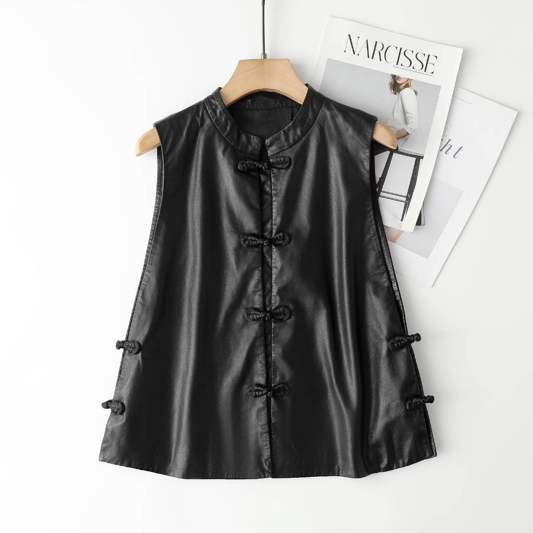 220超薄真皮马甲背心中国风盘扣绵羊皮外套复古时尚中式百搭开衫