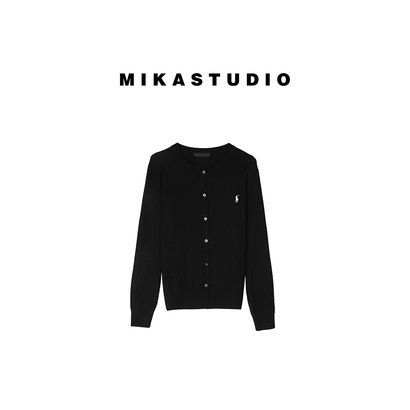 MIKASTUDIO/100％美丽诺羊毛开衫外套JJ1-60296黑