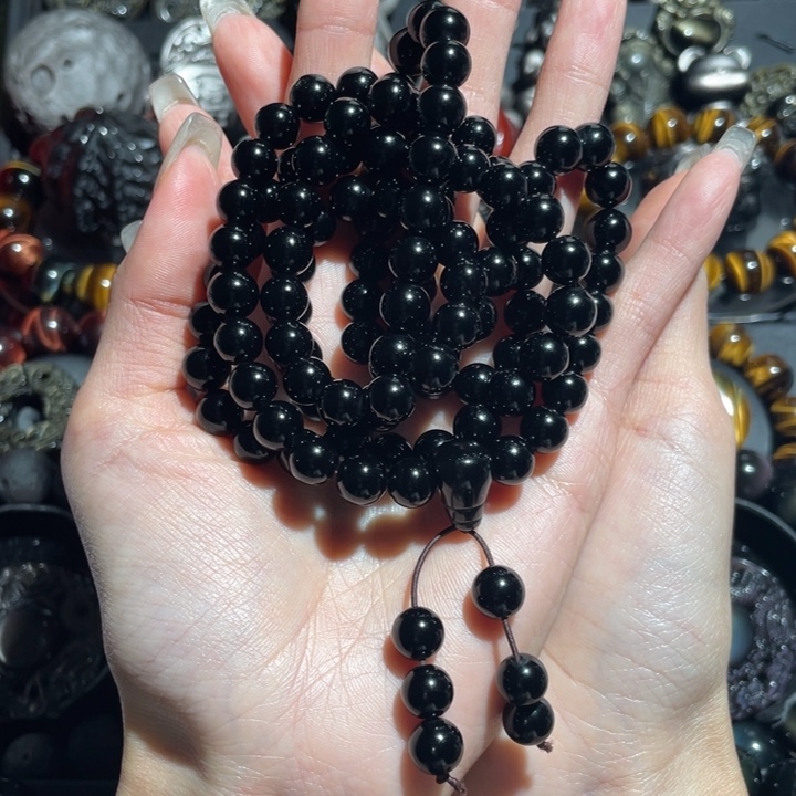 黑曜岩手串未镶嵌大**必108珠