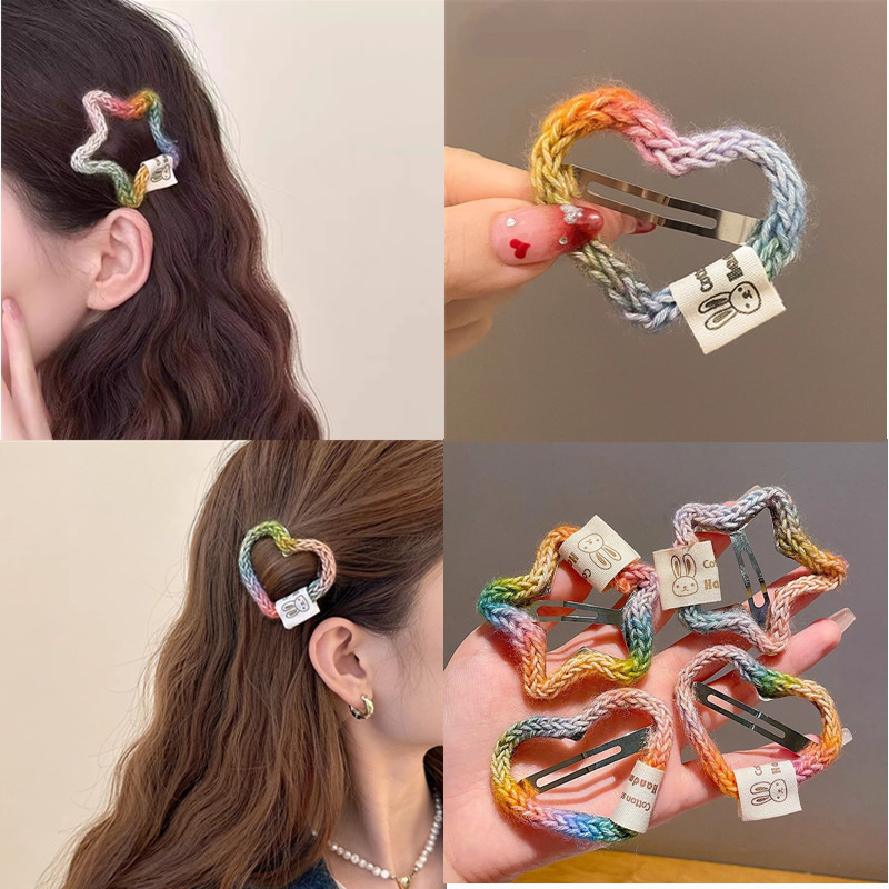 爱心五角星韩系发夹儿童彩色毛线发卡刘海碎发夹bb夹秋冬头饰整理