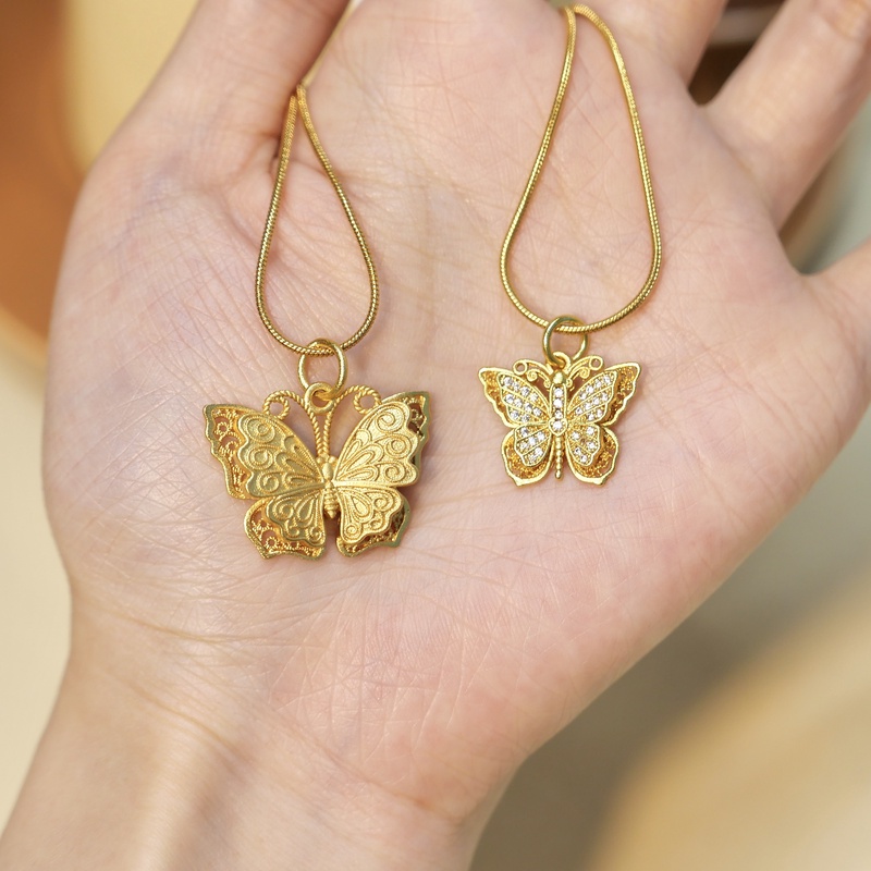 铜合金项链 新中式国潮风丨古法花丝蝴蝶项链