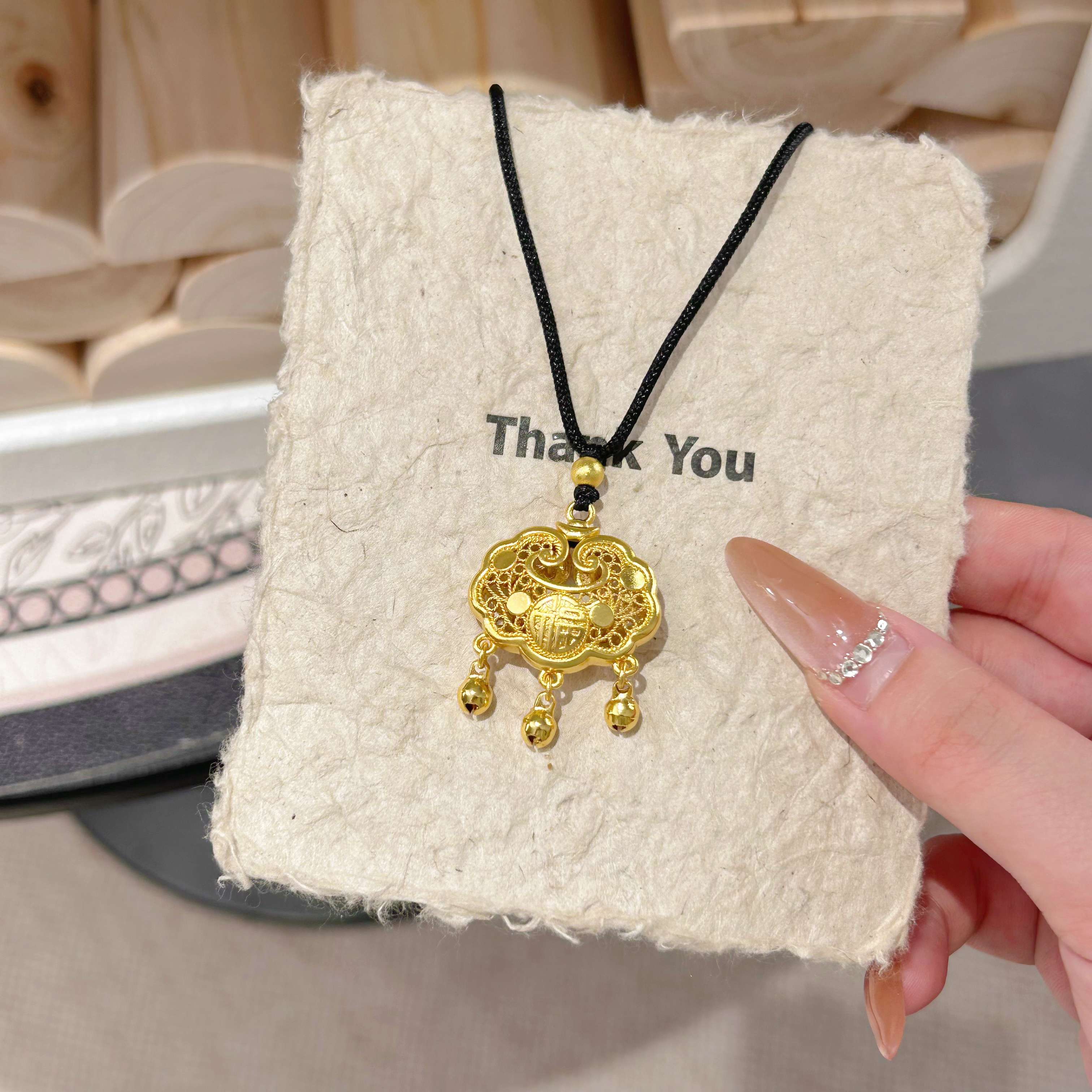 铜合金吊坠 精致版古法镂空平安福字大锁铃铛长命锁吊坠 L047