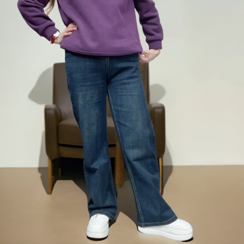 休闲牛仔裤女2024新款秋松紧腰中年妈妈装宽松显瘦百搭微弹直筒裤