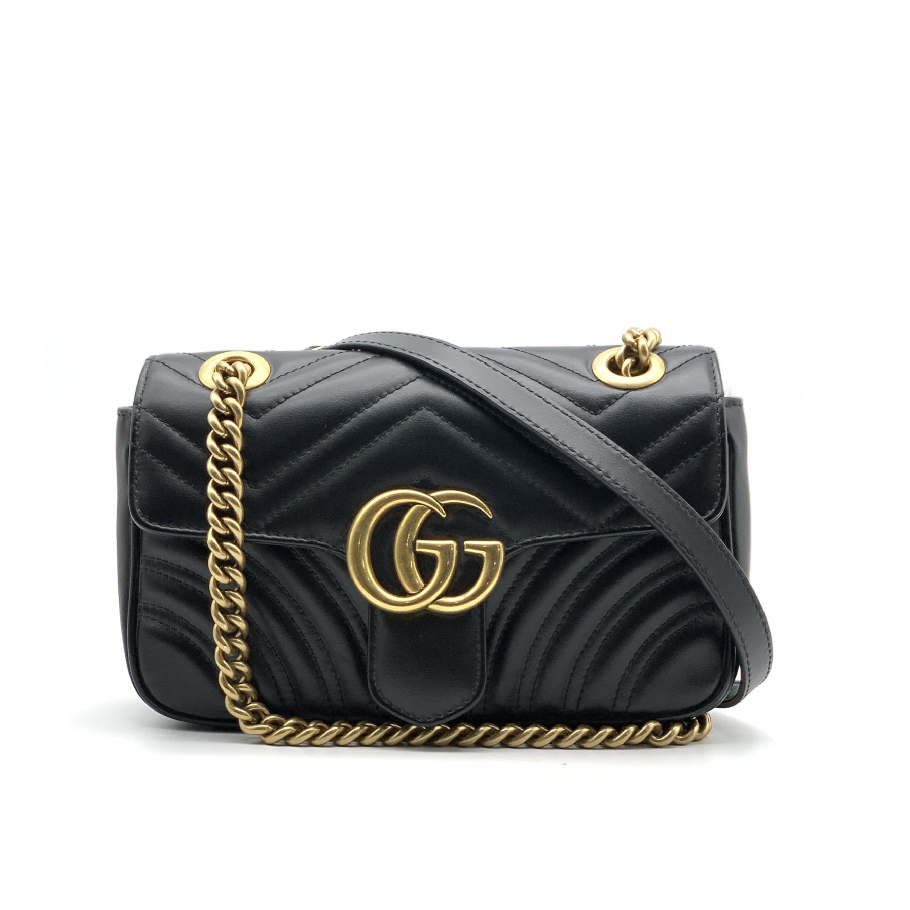 99新 GUCCI/古驰 黑金马蒙22链条包