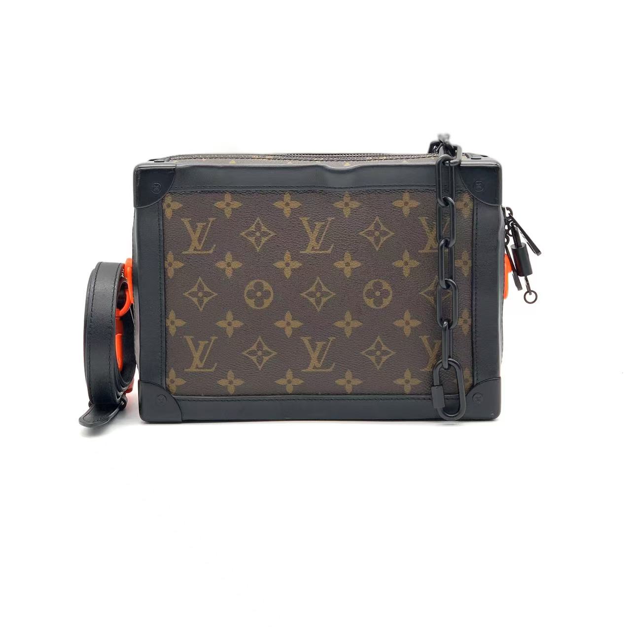 95新 LouisVuitton/路易威登 老花拼黑中号soft trunk软盒子