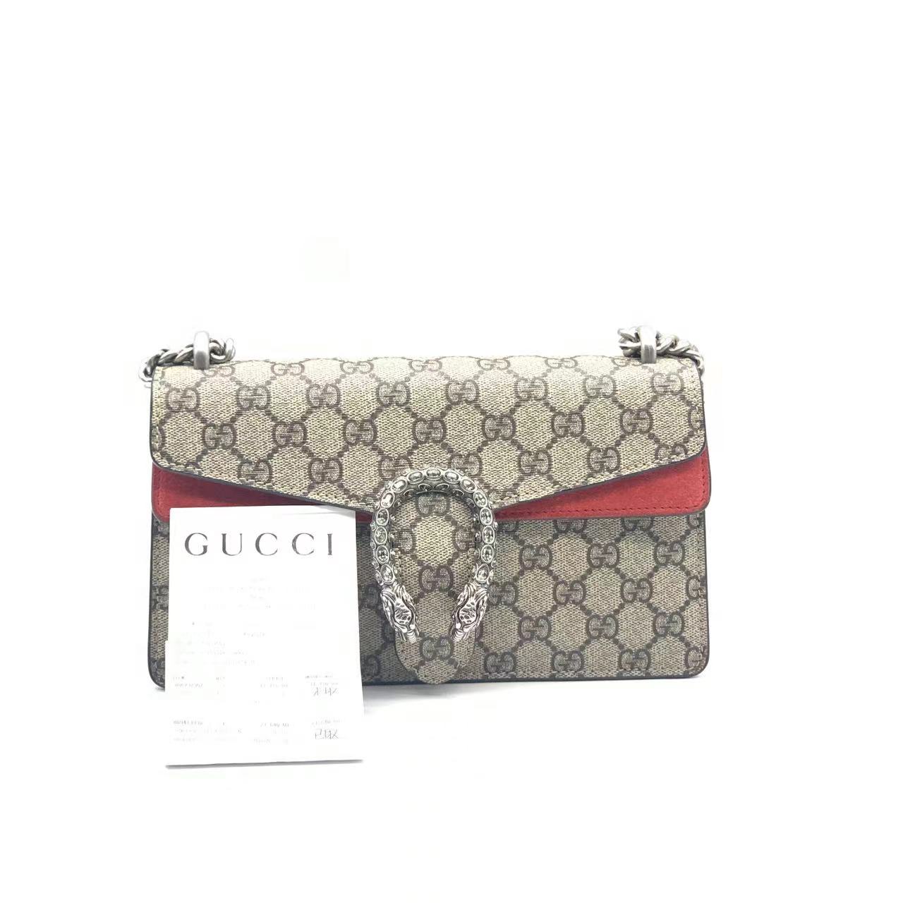 95新 GUCCI/古驰 牛奢网/古驰酒神中号拼红新款钻扣/经典单肩中号
