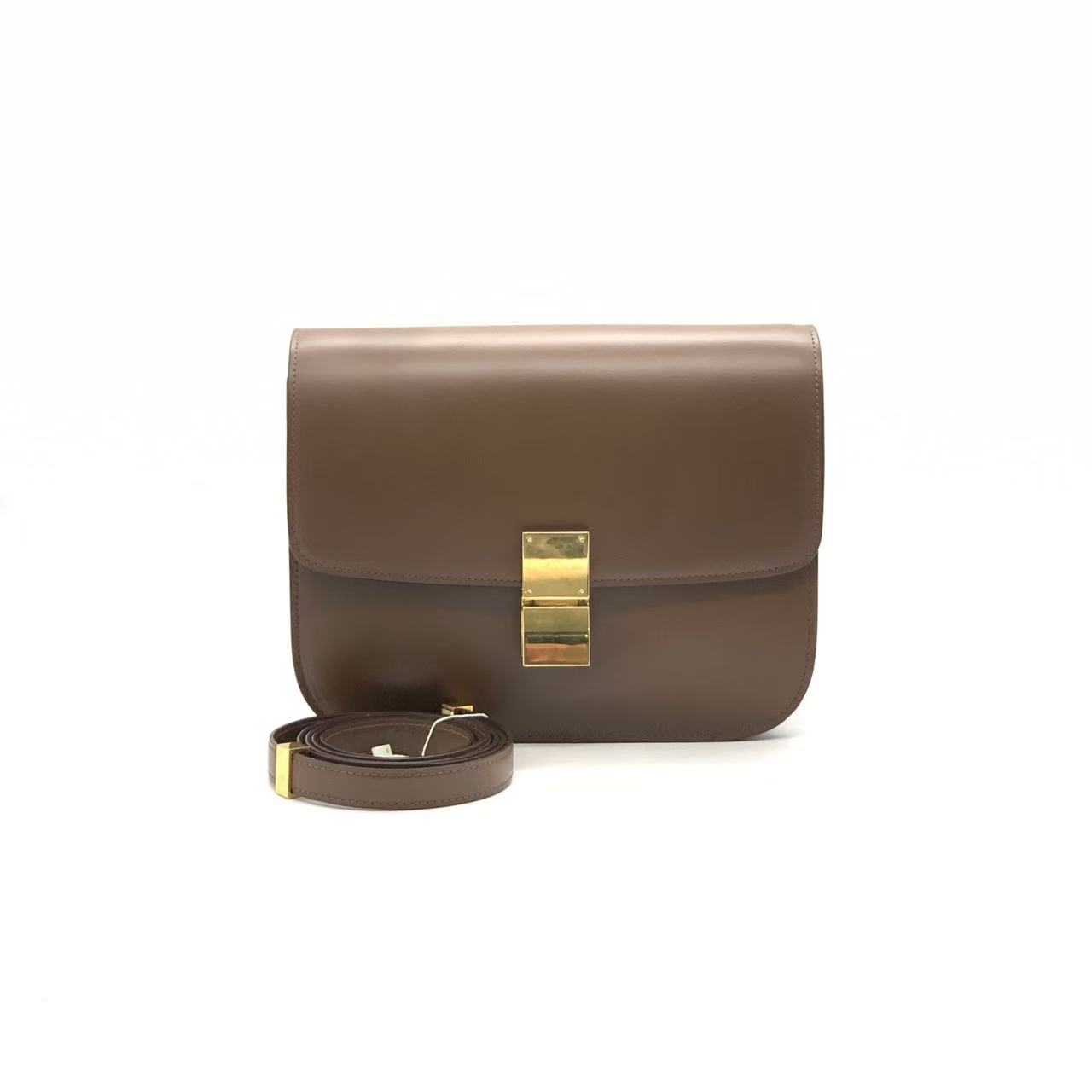 95新 Celine/思琳 棕金中号box盒子包