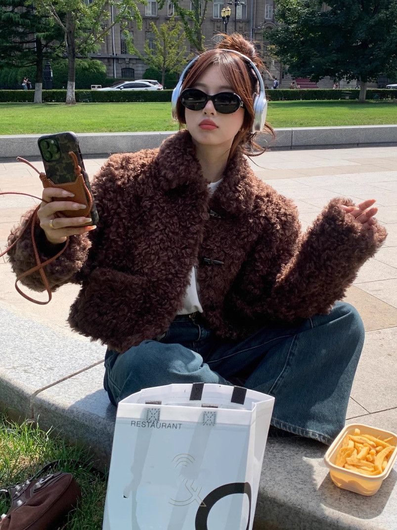 慵懒风羊羔毛皮毛一体毛毛上衣皮草外套女冬小个子加绒加厚洋气