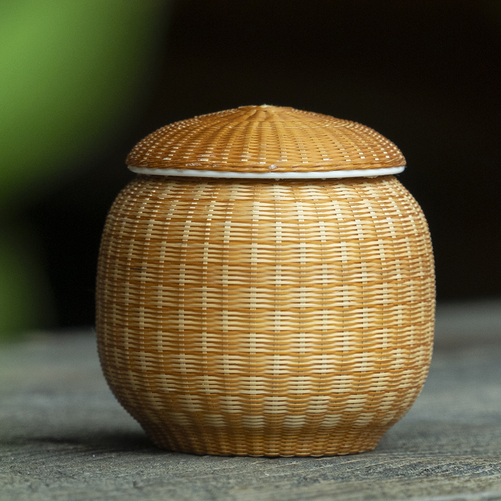 GZ009（方庭）竹丝扣瓷非遗迷你小罐子茶叶罐100毫升