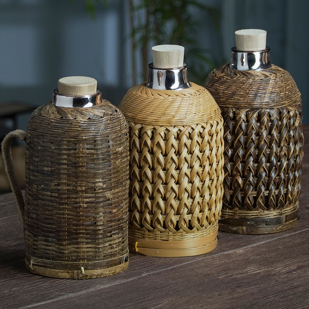 CD012（方庭）纯手工竹制复古风工艺品竹编花编家用保温壶开水瓶
