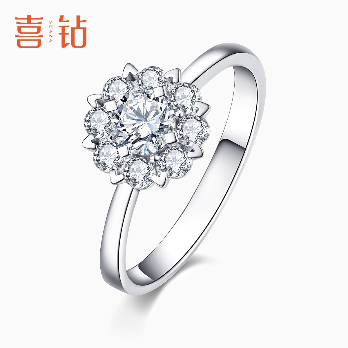 喜钻官方旗舰店 女人花铂金PT950钻石戒指求婚订婚钻戒 R0095