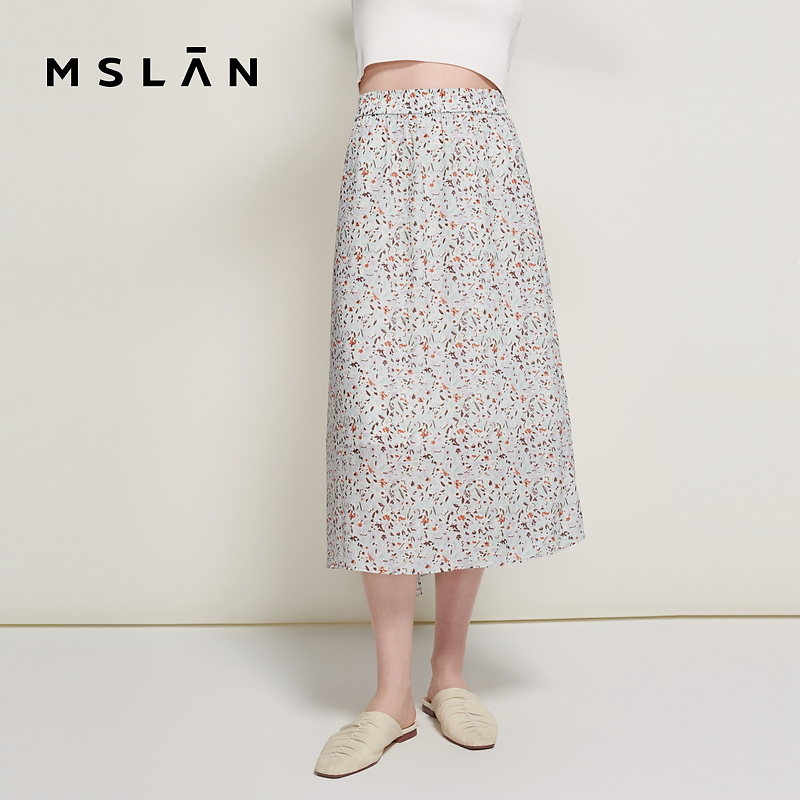MSLAN【薄荷曼波】半身裙设计感时尚高腰开叉显瘦碎花中裙 MFBV8203