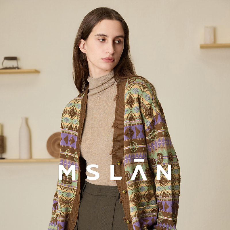 MSLAN【商场同款】秋新款复古印花毛织外套MFCE2321