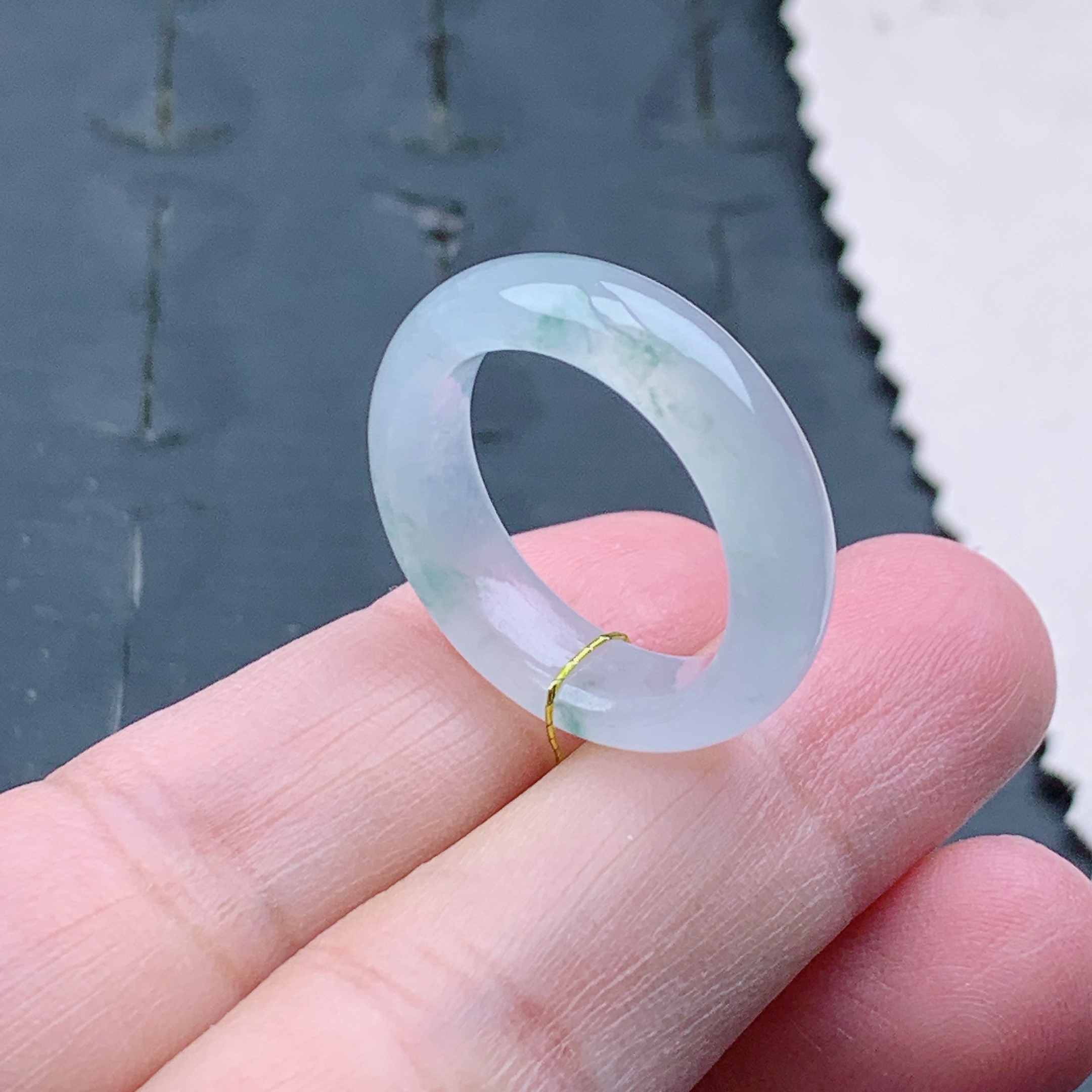 16-17号缅甸天然A货翡翠 内径18.1mm 冰起胶飘花戒指圆戒 T413