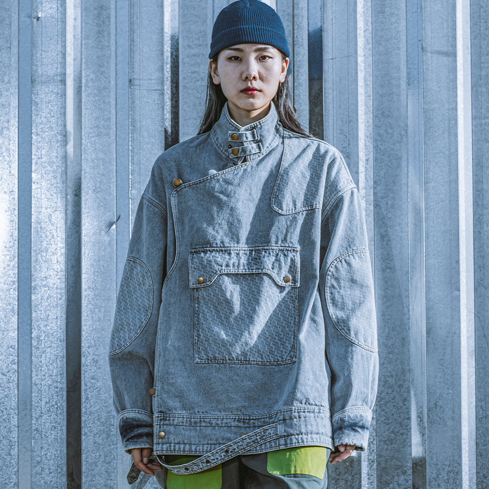 『野牛』重工水洗满印激光印花中长款男女牛仔外套宽松