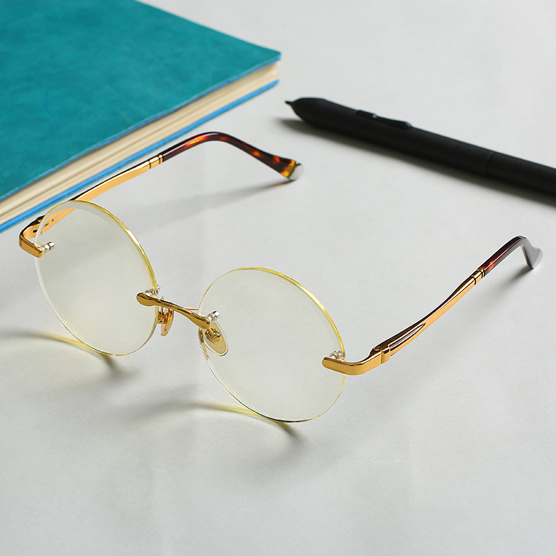 水晶石头镜高档无框竹叶青复古圆高清中老年护目镜东海石头镜