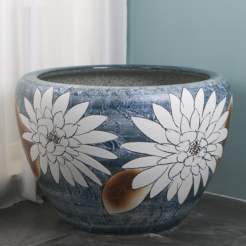 景德镇陶瓷鱼缸养金鱼缸碗睡莲花盆荷花缸乌龟缸大号书画水缸阳台