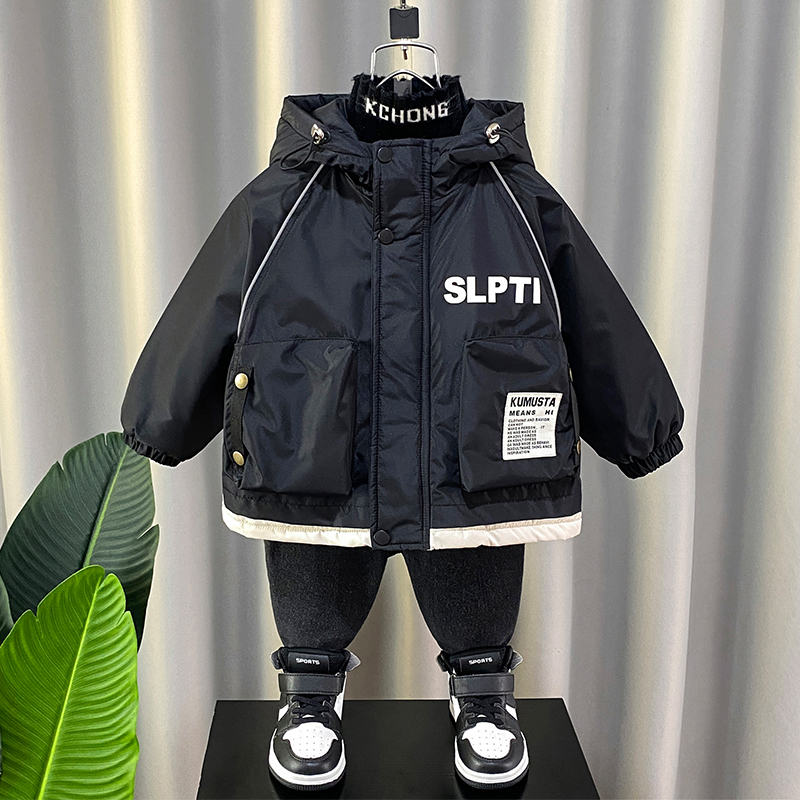 儿童装男童加绒外套秋冬季加厚上衣2025新款宝宝二棉夹克男孩冬装