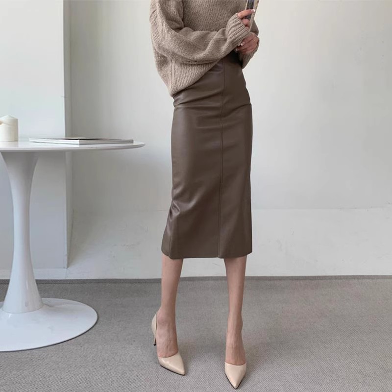 pu皮裙设计感女新款2025年秋冬下半身裙开叉高腰直筒一步包臀裙子