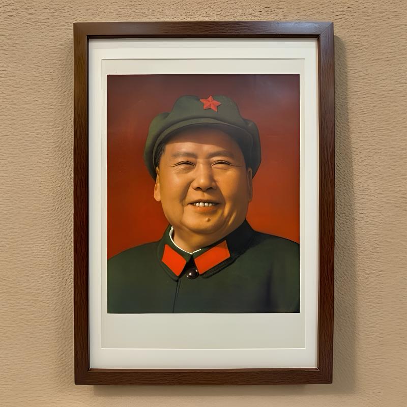毛主席挂画 60年代军版笑眯眯 外框64*46厘米 包老