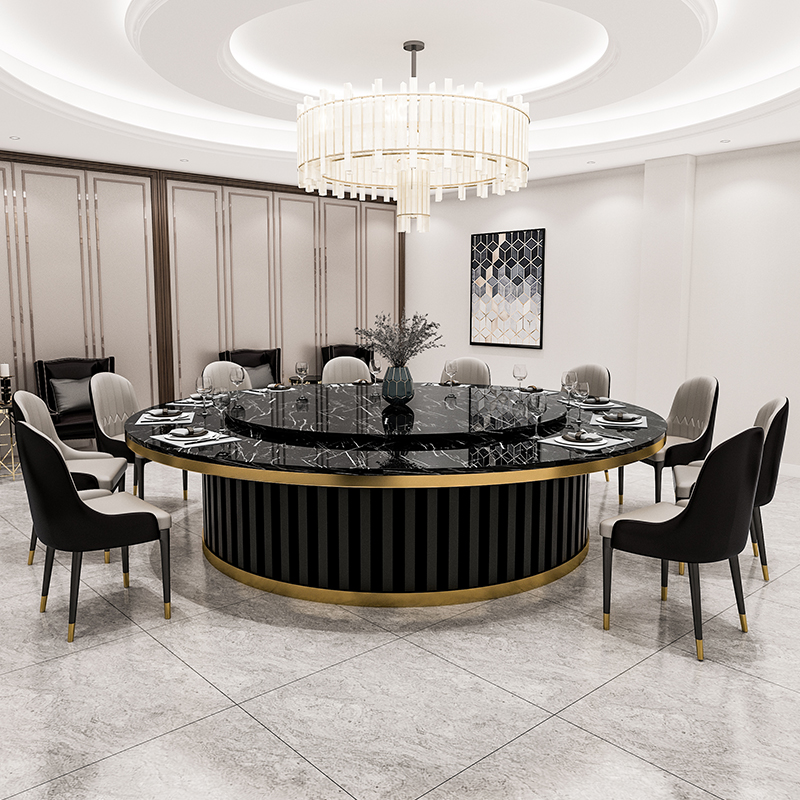 酒店电动餐桌大圆桌新中式大理石岩板餐台20人饭店会所包厢火锅桌