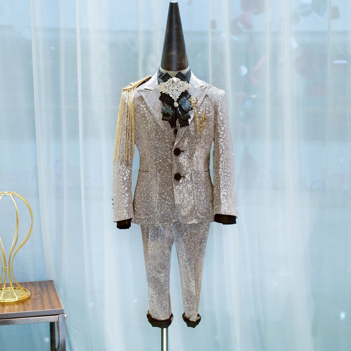 imo 金色男童西服走秀西装钢琴演出服主持人礼服中大童儿童表演服