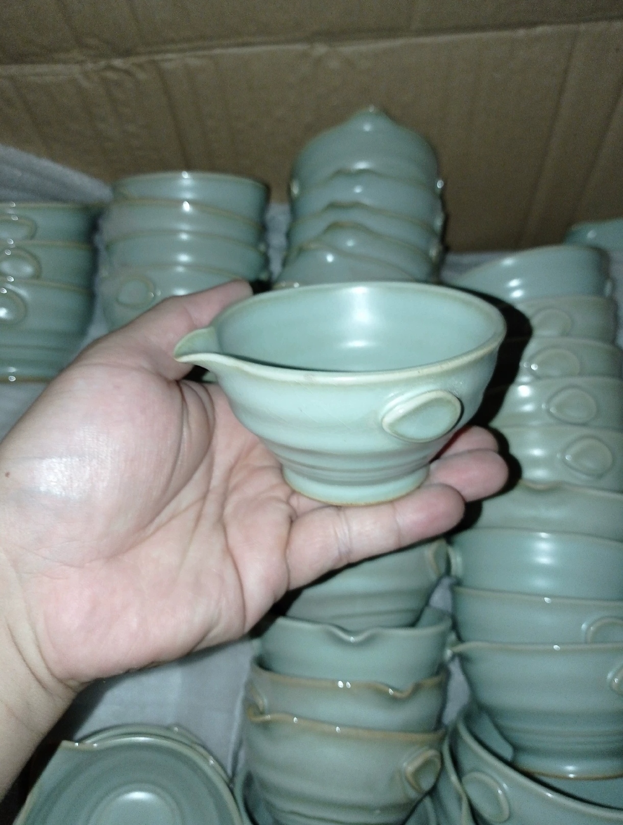 汝瓷老手抓壶80年代库存工制作经典天青色