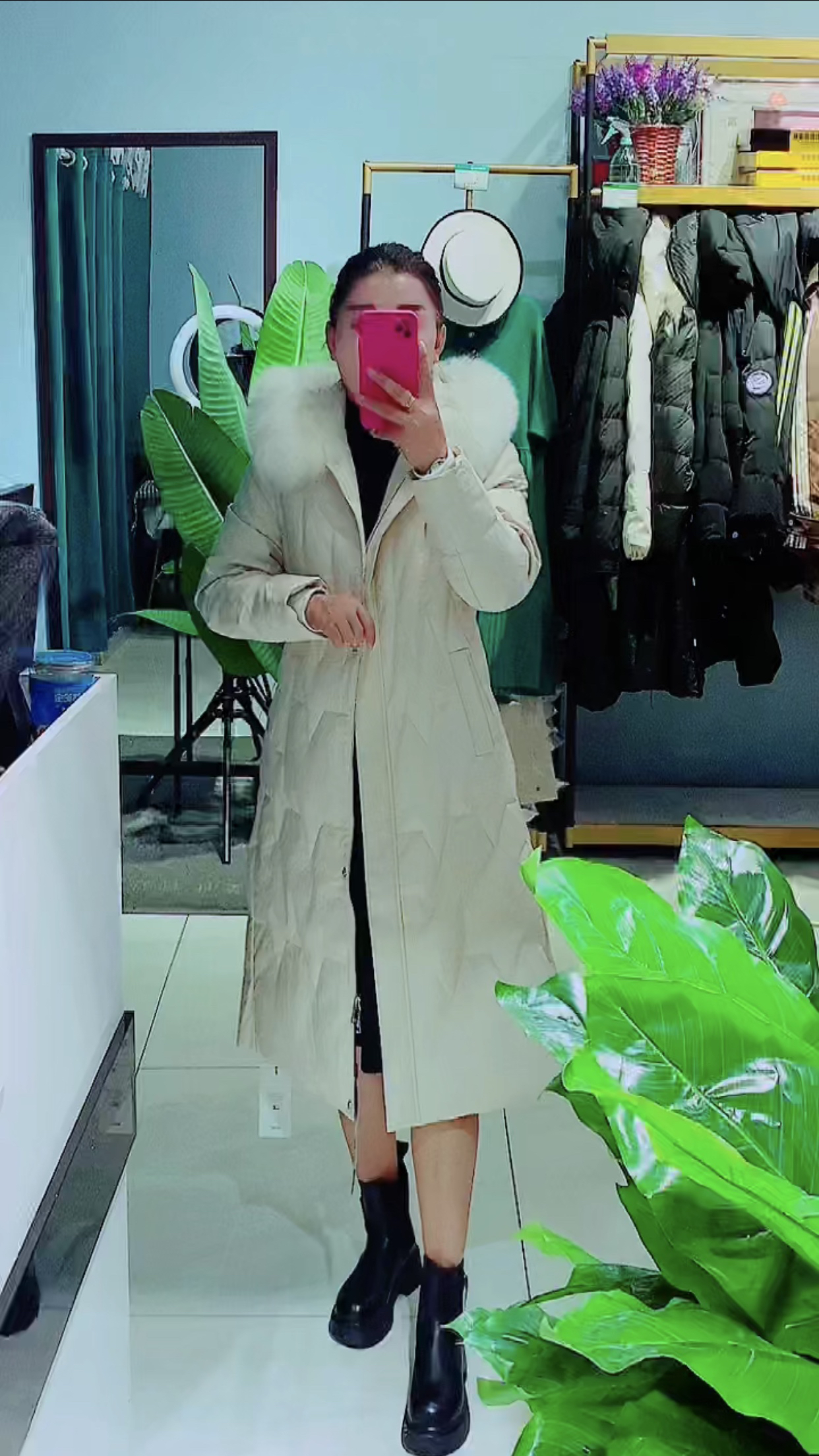 时尚皮羽绒真毛领加厚保暖长款修身显瘦冬季外套