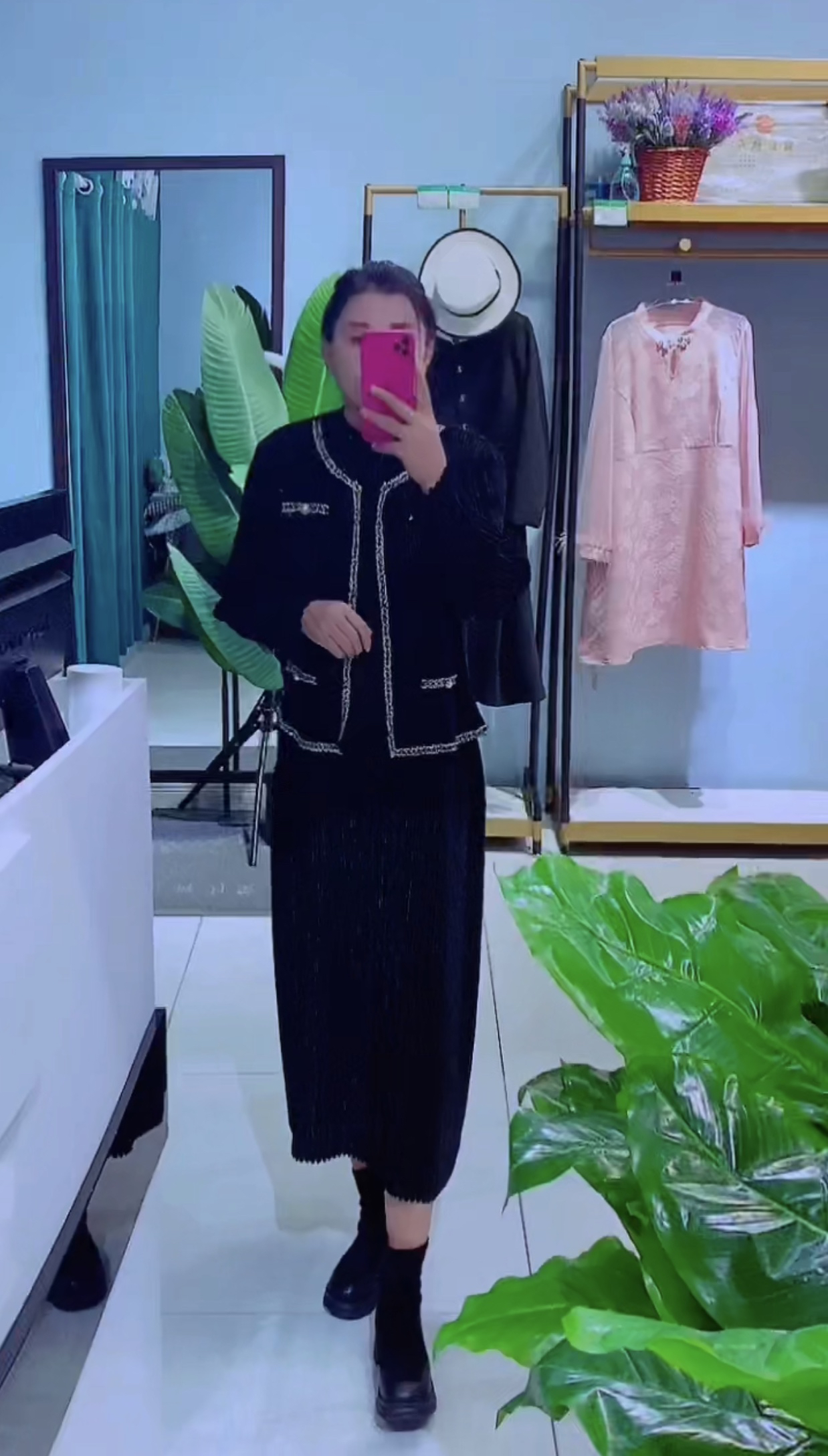 小香风压褶两件套外套背心连衣裙优雅时尚套装