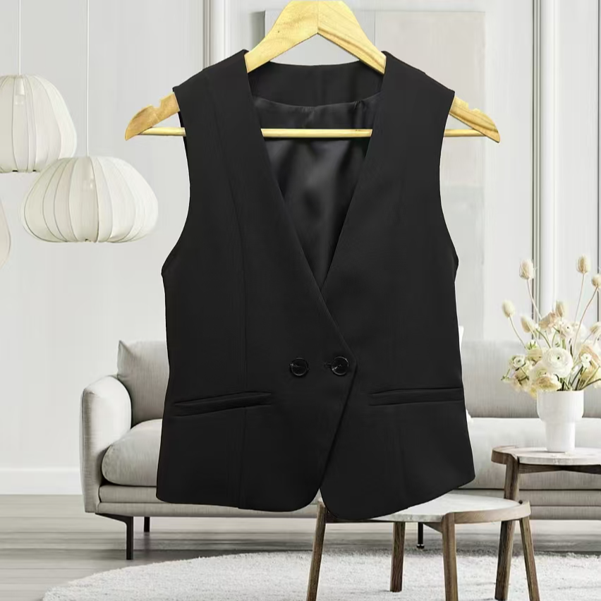 小西装马甲女春秋外套时尚洋气2025春秋款短款背心外搭设计马甲05