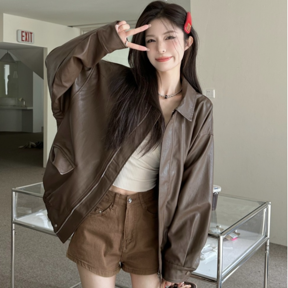 皮衣外套女2025早春新款爆款港风复古小个子时尚机车版夹克T