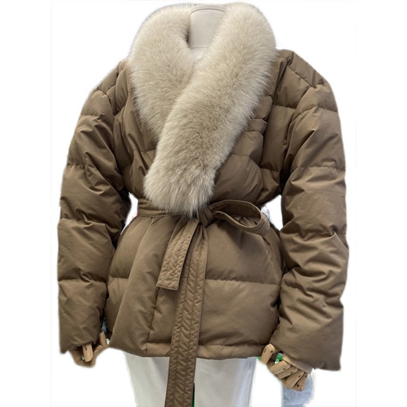 冬季韩国东大门2023秋冬季加厚气质显瘦绑带收腰别致显瘦羽绒服