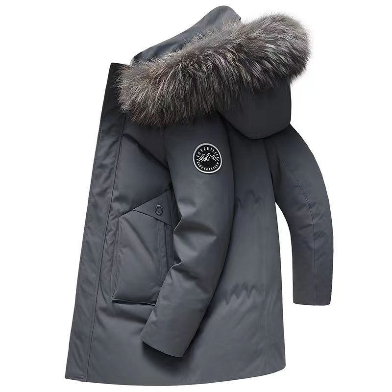 2023冬季新款羽绒服男中长款加厚白鸭绒宽松外套潮大毛领大