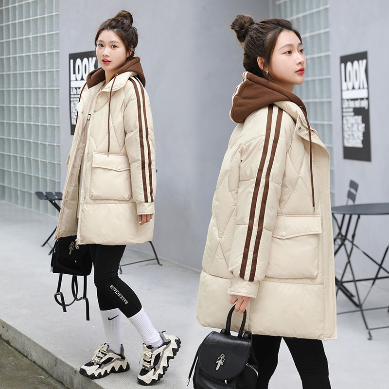 乐甄选羽绒服羽绒服女中长款2023冬季新款连帽羽绒服潮流休闲宽松