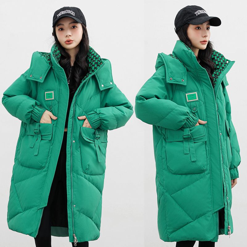 2023新款羽绒羽绒服女中长款可拆帽子爆款宽松棉衣冬季加厚