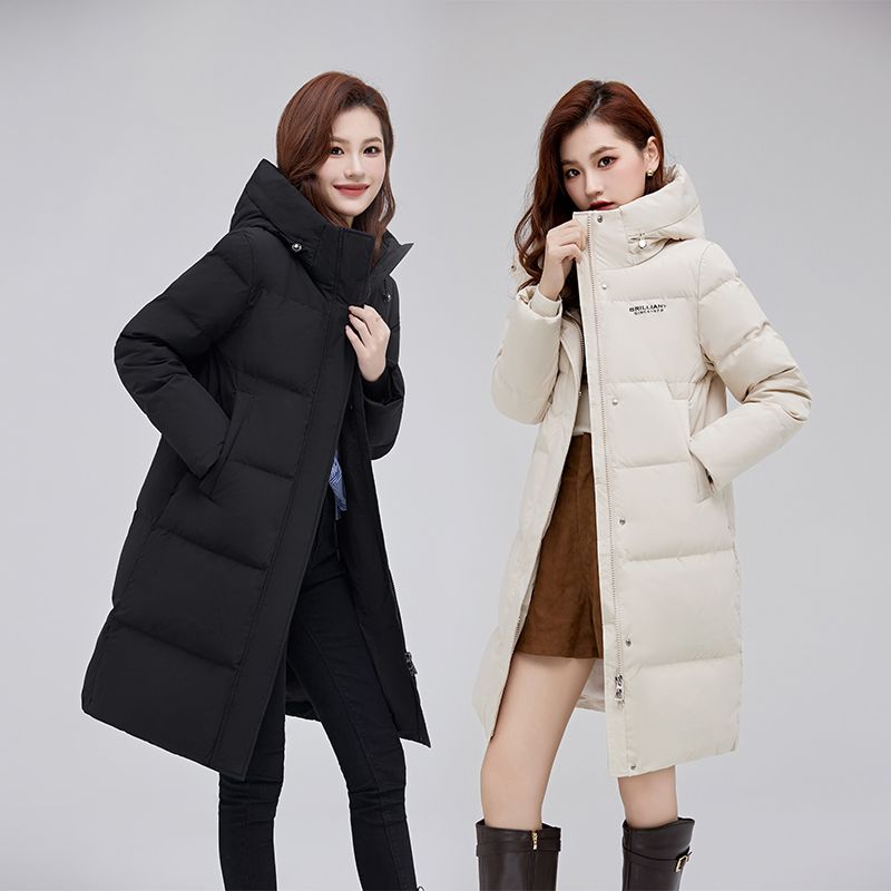 2023年冬季新款羽绒羽绒服女中长款时尚连帽过膝加厚保暖套