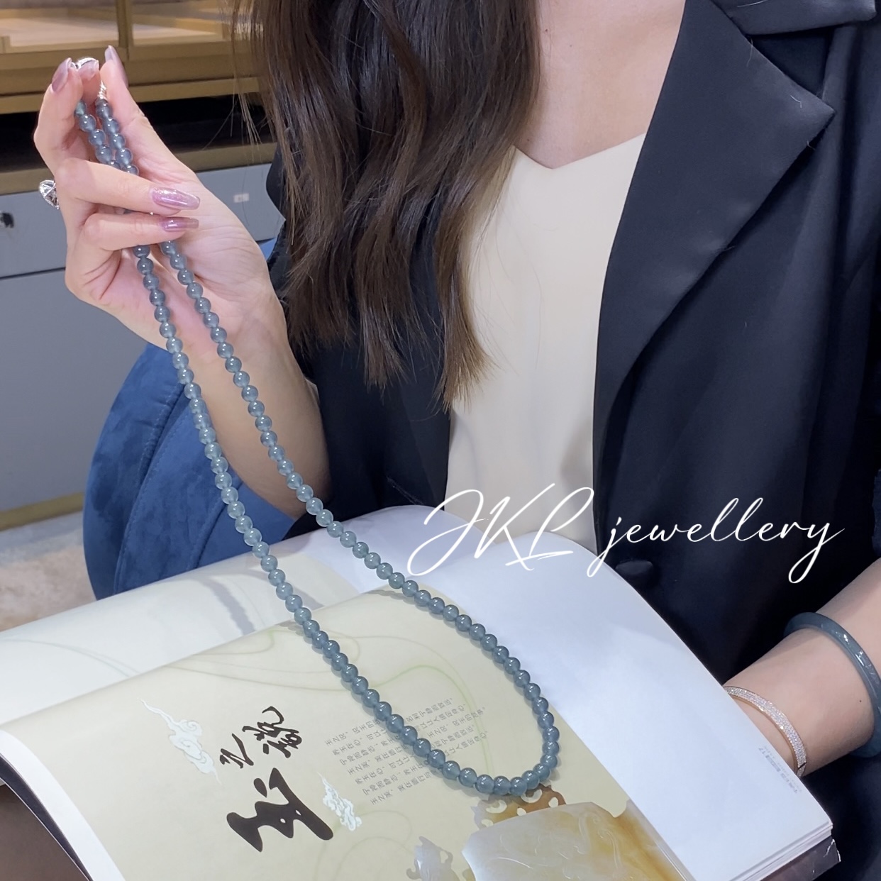 【小马淦淦珠宝】天然翡翠A货108颗蓝水透润气质珠链珠串多样性发货