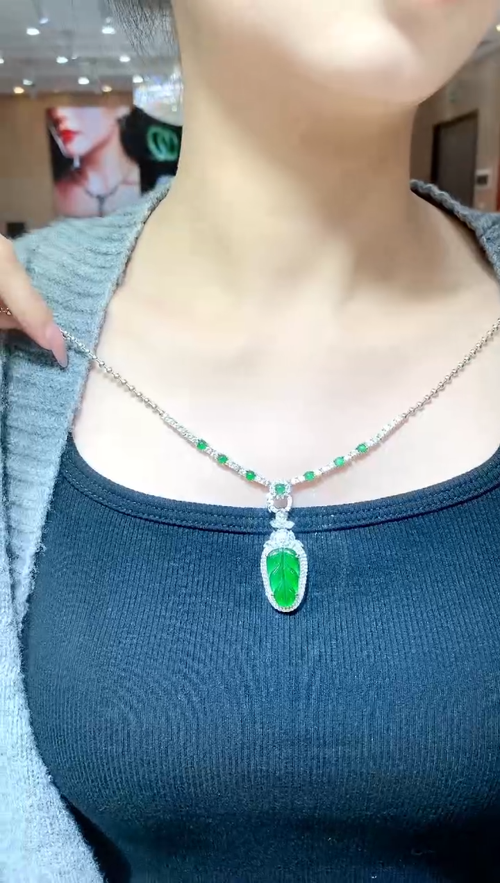 【闪购商品】翡翠颈饰银S925镶嵌A02叶子发一件 不含链子