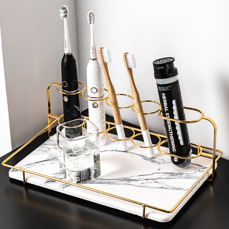 轻奢电动牙刷置物架浴室卫生间台面收纳硅藻泥吸水洗漱垫