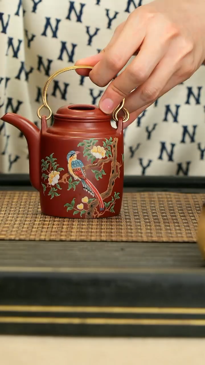 【闪购商品】紫砂茶壶22花鸟 牛盖洋桶 朱泥