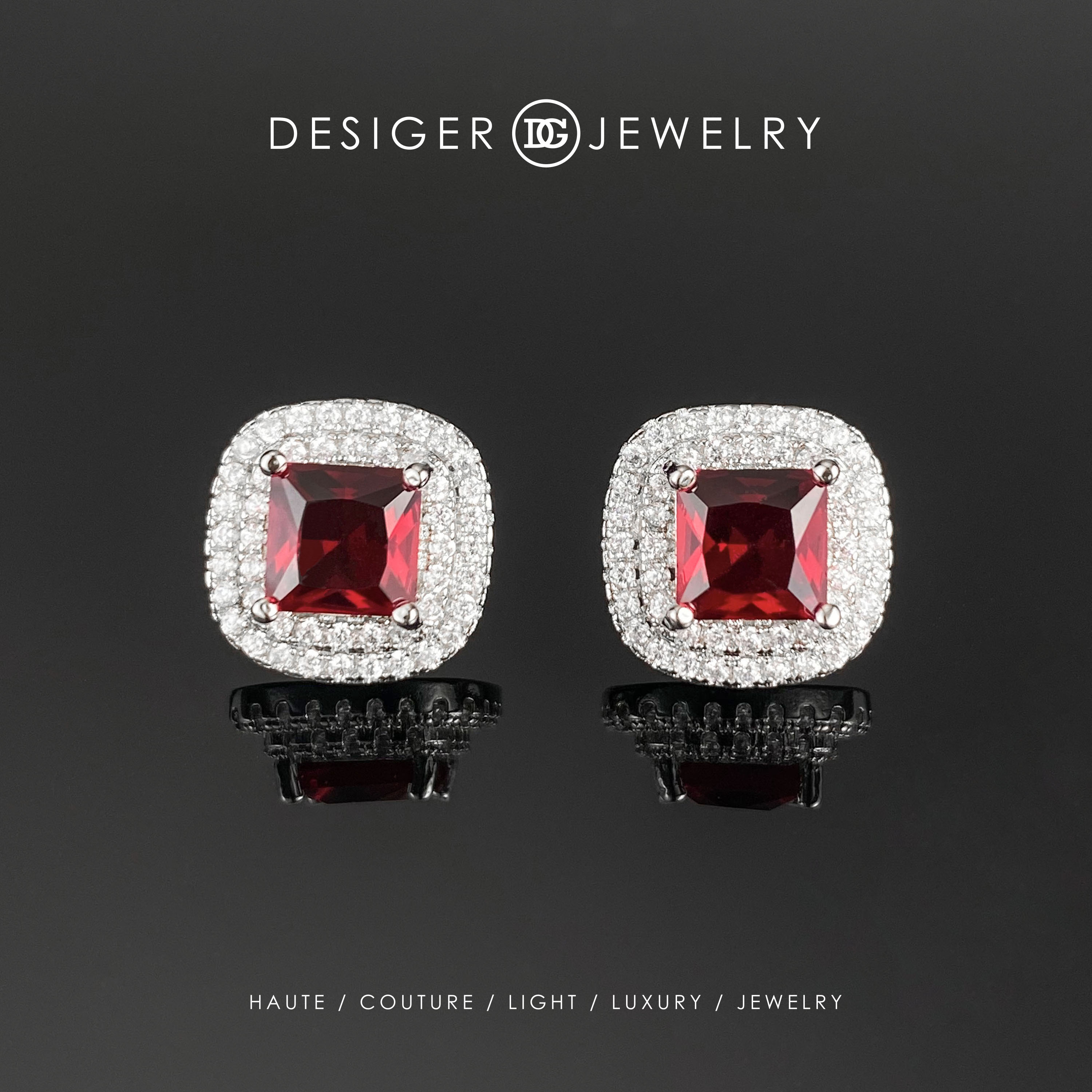铜合金合成锆石耳饰 F0424 轻奢红色设计师耳钉