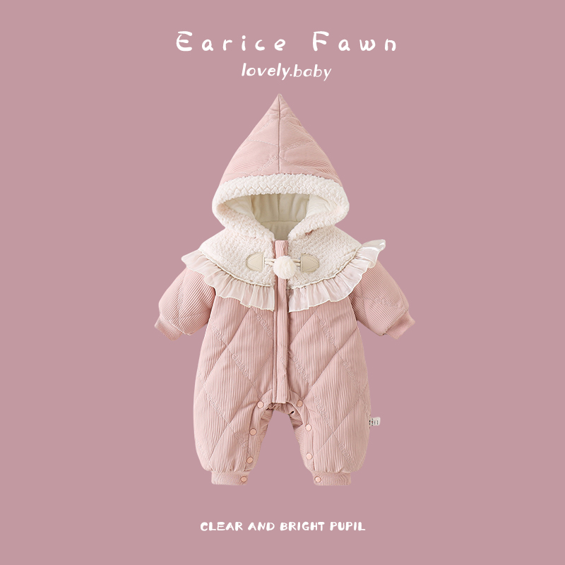 DD新生宝宝哈衣婴儿冬季加绒连体衣满月百天洋气爬服婴幼儿外出棉